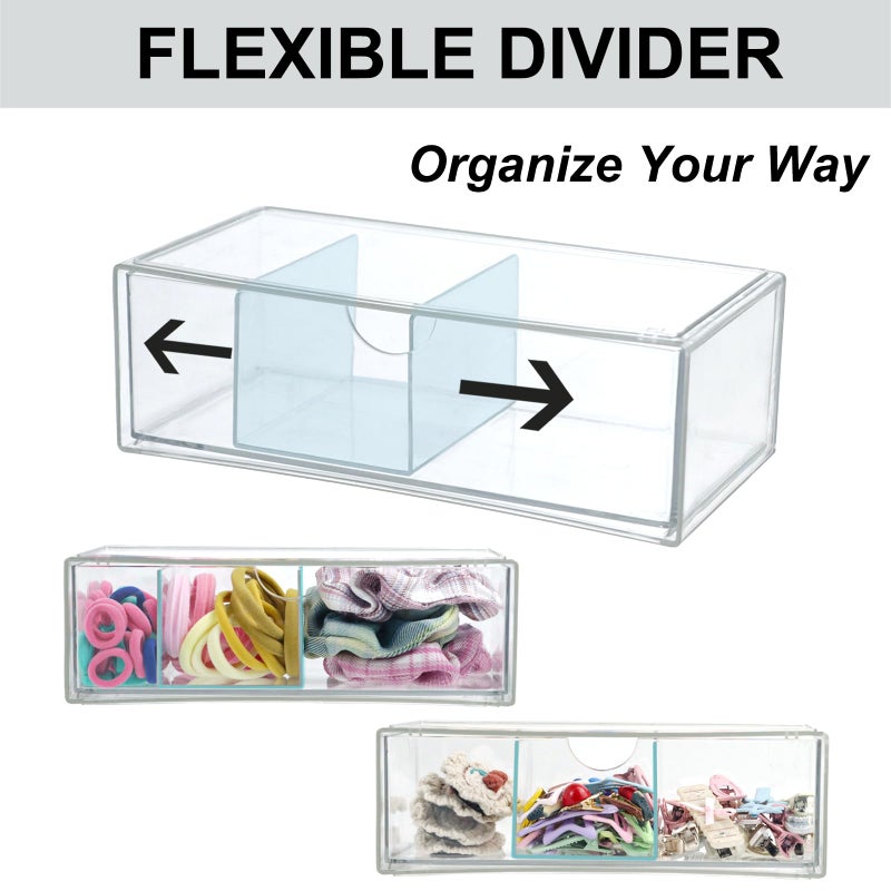 ZEXALOR Set of 2 Stackable Storage Drawers - 7.8" Clear Plastic Drawer Storage, Acrylic Makeup Organizer, Desk Counter Cabinet Office Organizer, Bathroom Organizers and Storage (3 Grid/Set of 2) - Image 3