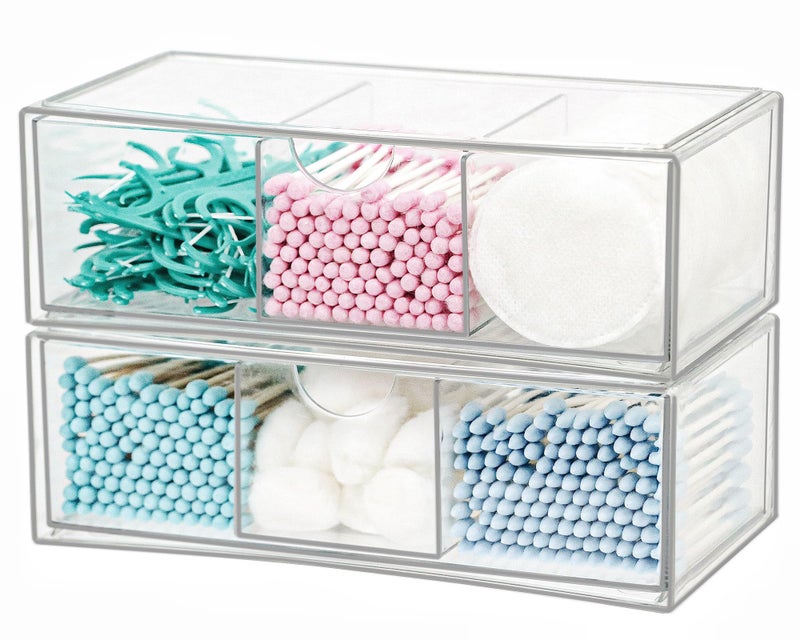 ZEXALOR Set of 2 Stackable Storage Drawers - 7.8" Clear Plastic Drawer Storage, Acrylic Makeup Organizer, Desk Counter Cabinet Office Organizer, Bathroom Organizers and Storage (3 Grid/Set of 2) - Image 5