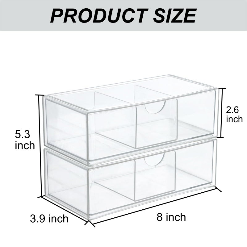 ZEXALOR Set of 2 Stackable Storage Drawers - 7.8" Clear Plastic Drawer Storage, Acrylic Makeup Organizer, Desk Counter Cabinet Office Organizer, Bathroom Organizers and Storage (3 Grid/Set of 2) - Image 4
