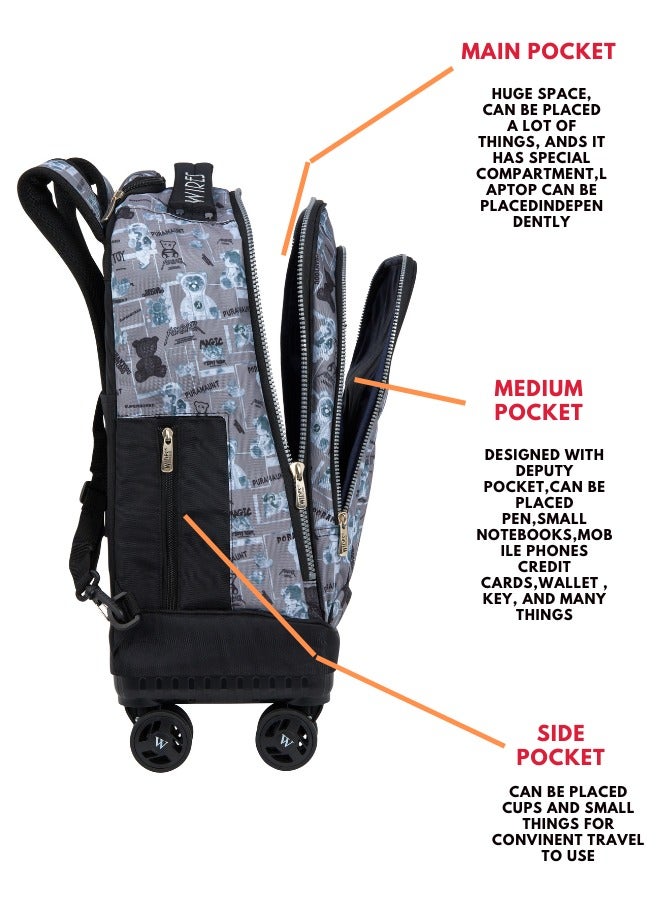 Wires 5 Piece Kids School Trolley Bag laptop compartment 4 Wheels With Lunch bag & Pencil Case - Image 3