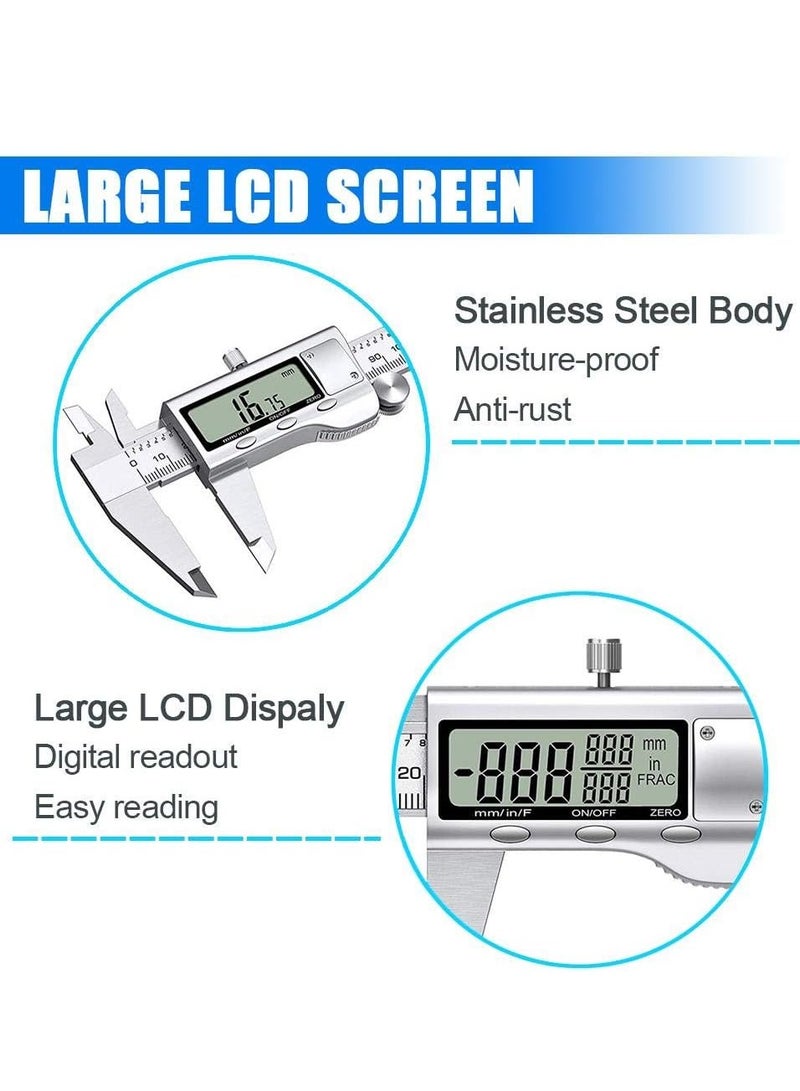 Digital Caliper Measuring Tool, Stainless Steel Vernier Caliper Digital Micrometer with Large LCD Screen, Easy Switch from Inch Metric Fraction, Digital Caliper 150MM - Image 3