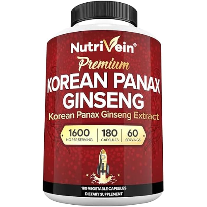 Nutrivein Korean Red Panax Ginseng 1600mg – Extra Strength Formula – 180 Capsules – Boost Energy, Mental Focus & Immune Health Naturally - Image 1