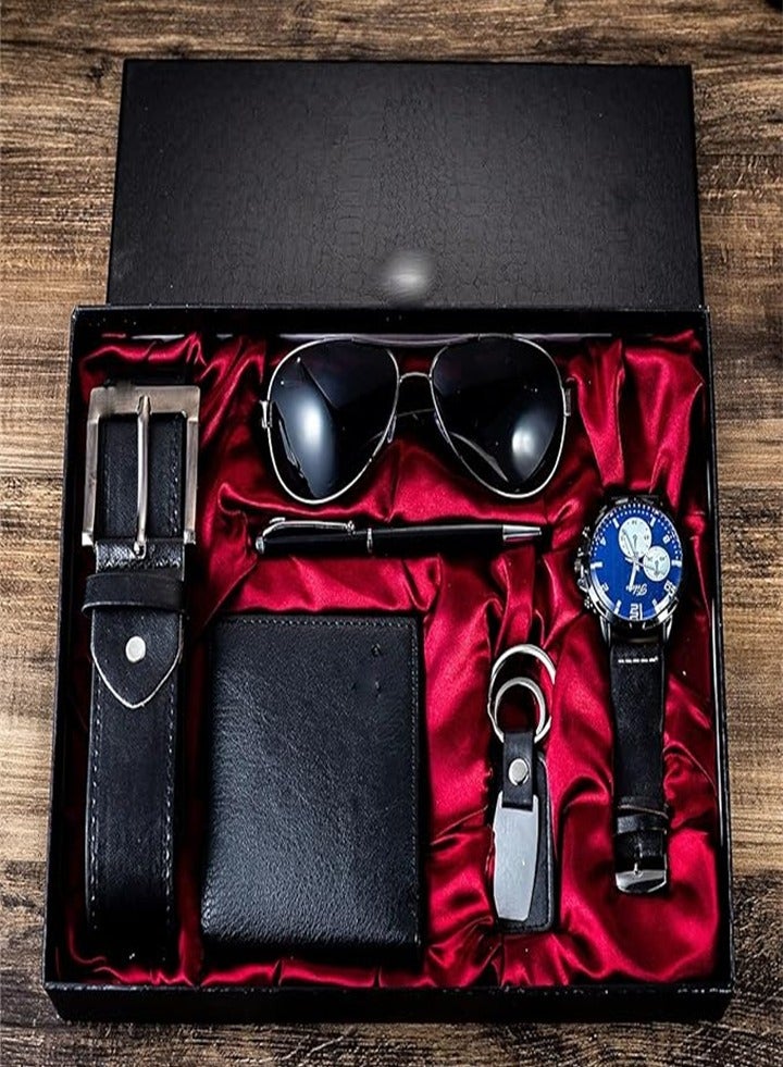 مجموعة هدايا رجالية فاخرة 6 في 1، ساعة، محفظة، سلسلة مفاتيح، قلم، نظارات، حزام، أفضل هدية للصديق، الزوج، الحبيب - Image 5