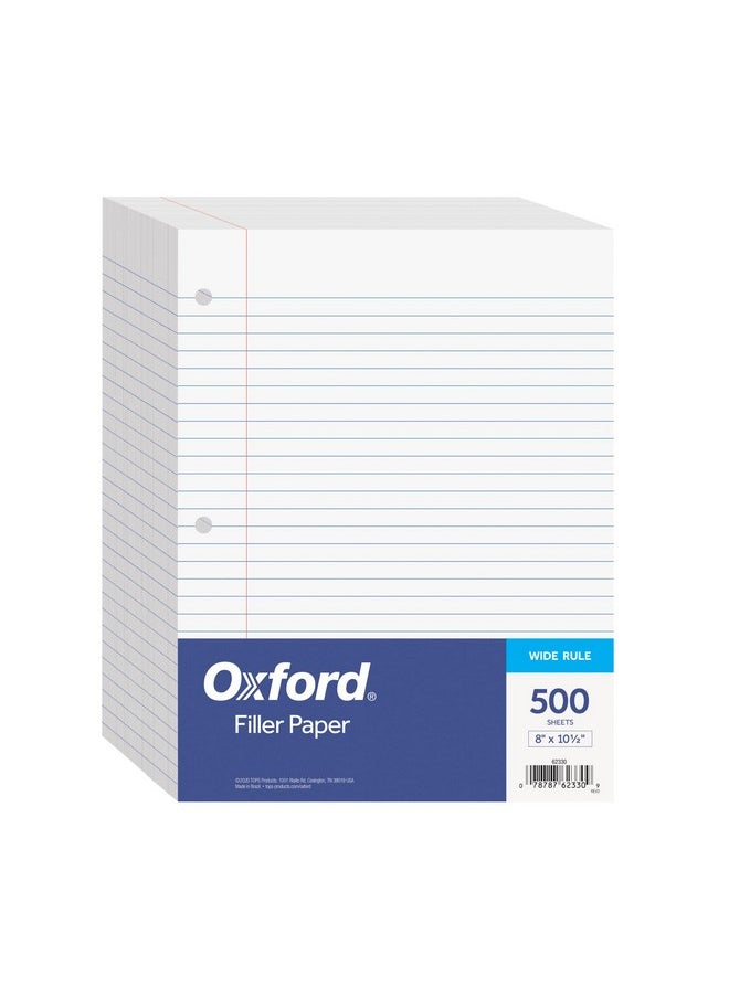 Oxford Oxford Filler Paper, 8 x 10-1/2 Inch Wide Ruled Paper, 3 Hole Punch, Loose Leaf Notebook Paper for 3 Ring Binders, 500 sheets (62330), white  - Image 1
