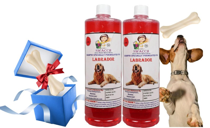swacch Shampoo | Puppy Safe Shampoo | Labrador Dog Shampoo (1 Litre) (Pack of 2) Jasmine + Medium White Bone | Dog Chew Bones | Teething chew Toy | Dental Teething |Combo Pack - Image 1