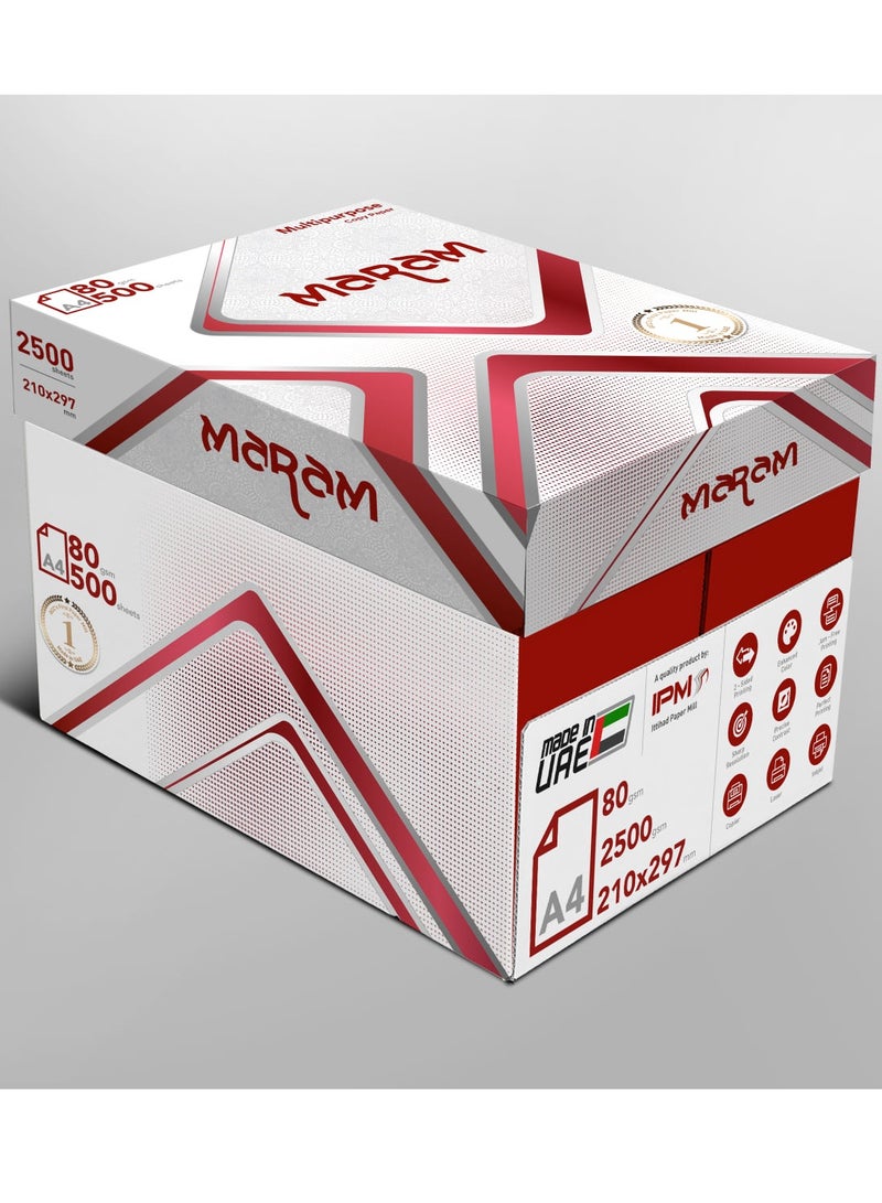 Maram A4 quality Print Paper A4 Size 80 gsm for printer and copying (Box of 5 Reams) - Image 2