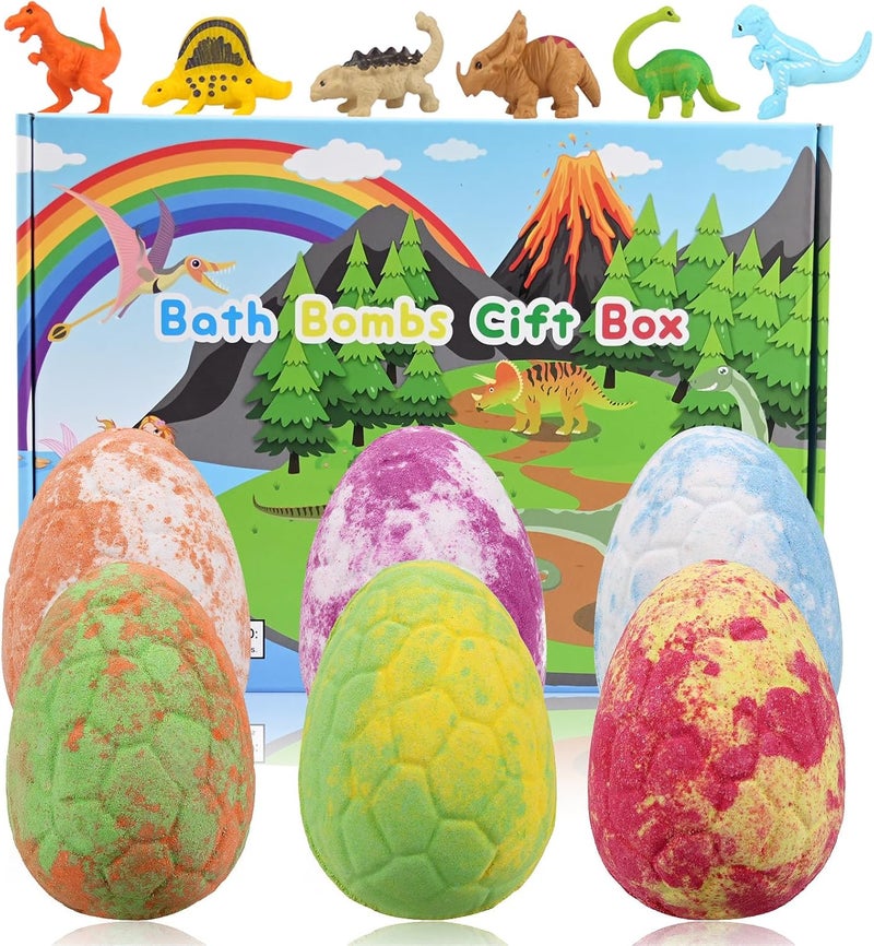 Bath Bombs for Kids with Surprise Inside 6 Pcs Dino Egg Handmade Natural Fizzy Bath Bombs Dinosaur Toys for Girls Boys Christmas Birthday Easter Gift Set 6 130g Dinosaur Toys6PCS