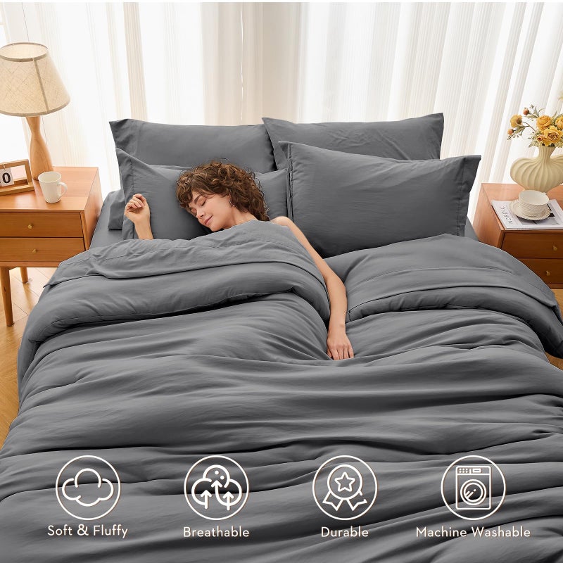 MUXHOMO 7 Pieces King Comforter Set, Soft Bed in a Bag King Size, All Season Bedding Set with Comforter, Flat Sheet, Fitted Sheet, Pillowcases & Shams, Dark Grey - Image 2