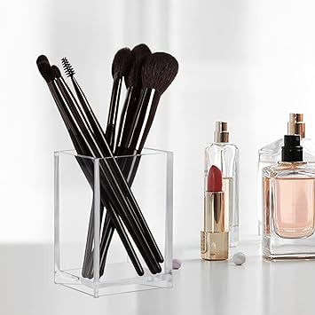 Boxalls Clear Makeup Brush Holders Organizers 2 Pack Acrylic Cosmetic Brush Eyeliner Storage for Dresser and Countertop Desktop Pen Pencil Cup Pot for Office - Image 2