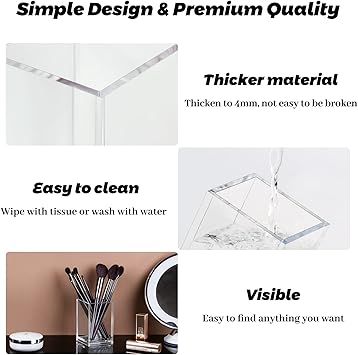 Boxalls Clear Makeup Brush Holders Organizers 2 Pack Acrylic Cosmetic Brush Eyeliner Storage for Dresser and Countertop Desktop Pen Pencil Cup Pot for Office - Image 5
