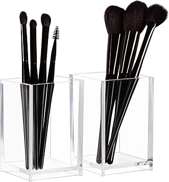 Boxalls Clear Makeup Brush Holders Organizers 2 Pack Acrylic Cosmetic Brush Eyeliner Storage for Dresser and Countertop Desktop Pen Pencil Cup Pot for Office - Image 1