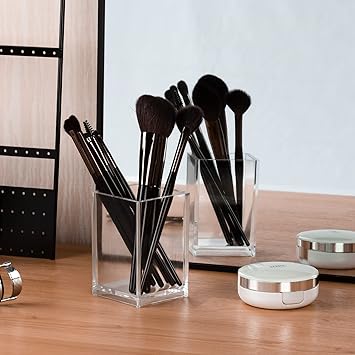 Boxalls Clear Makeup Brush Holders Organizers 2 Pack Acrylic Cosmetic Brush Eyeliner Storage for Dresser and Countertop Desktop Pen Pencil Cup Pot for Office - Image 3