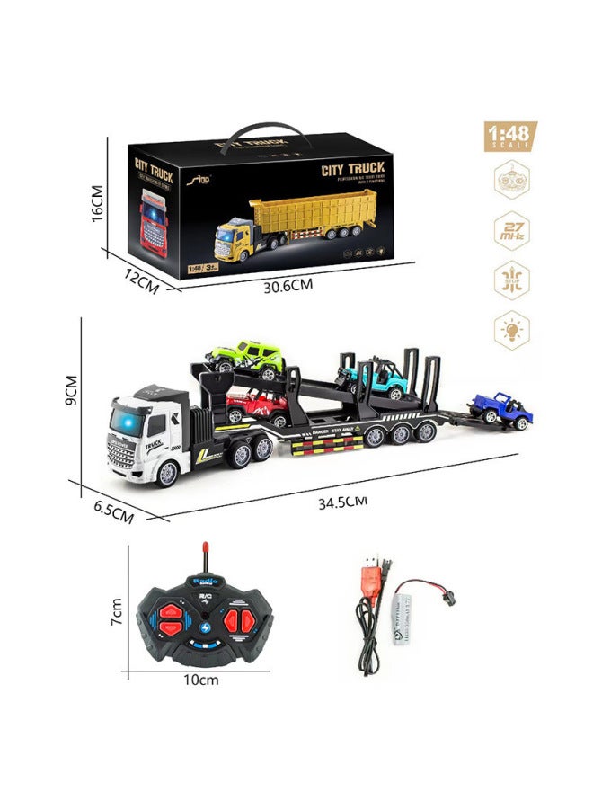 Wireless Remote Control Container Semi-trailer Heavy Transport Truck Truck Truck Dump Truck Boy Model Toy-Color:Qh200-8d Flat Head Double-layer Flatbed Trailer With 4 Sliding Boys  - Image 1