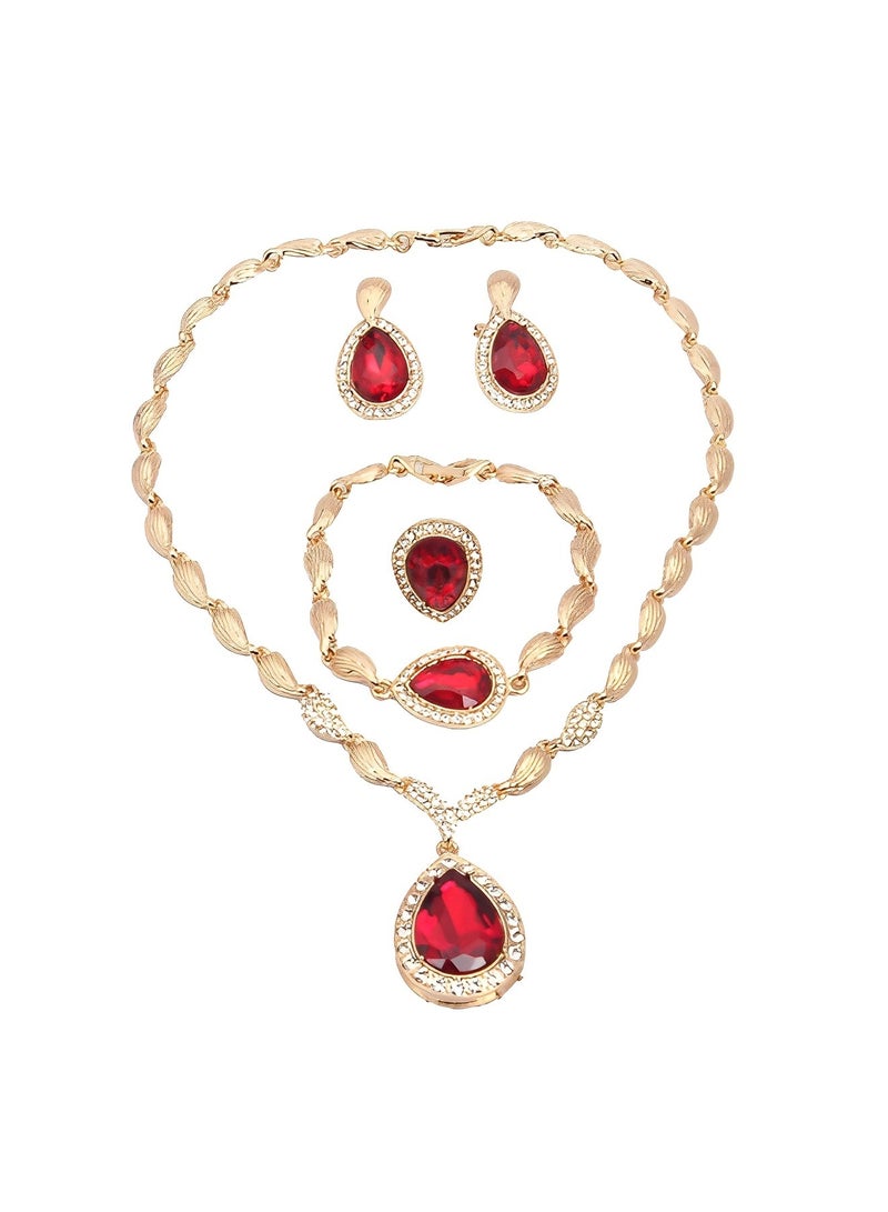 REOCLE Women's Jewelry Set Luxury Africa Dubai 18k Gold Plated Set Rhinestone Crystal Necklace Earrings Bracelet Ring Set for Brides & Party & Prom & Wedding  - Image 3