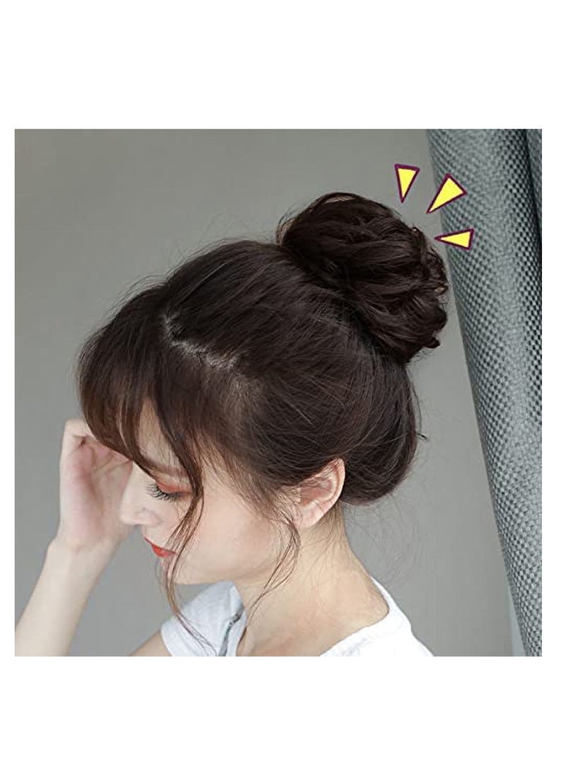 إستيل فوضوي الشعر سكرانشي مع شريط مطاطي مرن ذيل حصان وصلات شعر أوبدو تشينيون دونات ذيل حصان شعر صناعي مجعد للنساء (اللون # أسود طبيعي 2) - Image 4