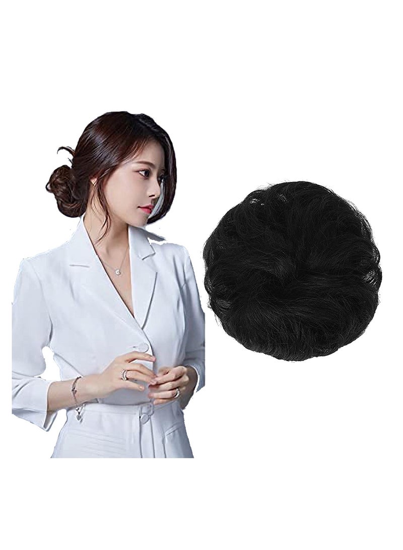 إستيل فوضوي الشعر سكرانشي مع شريط مطاطي مرن ذيل حصان وصلات شعر أوبدو تشينيون دونات ذيل حصان شعر صناعي مجعد للنساء (اللون # أسود طبيعي 2) - Image 2