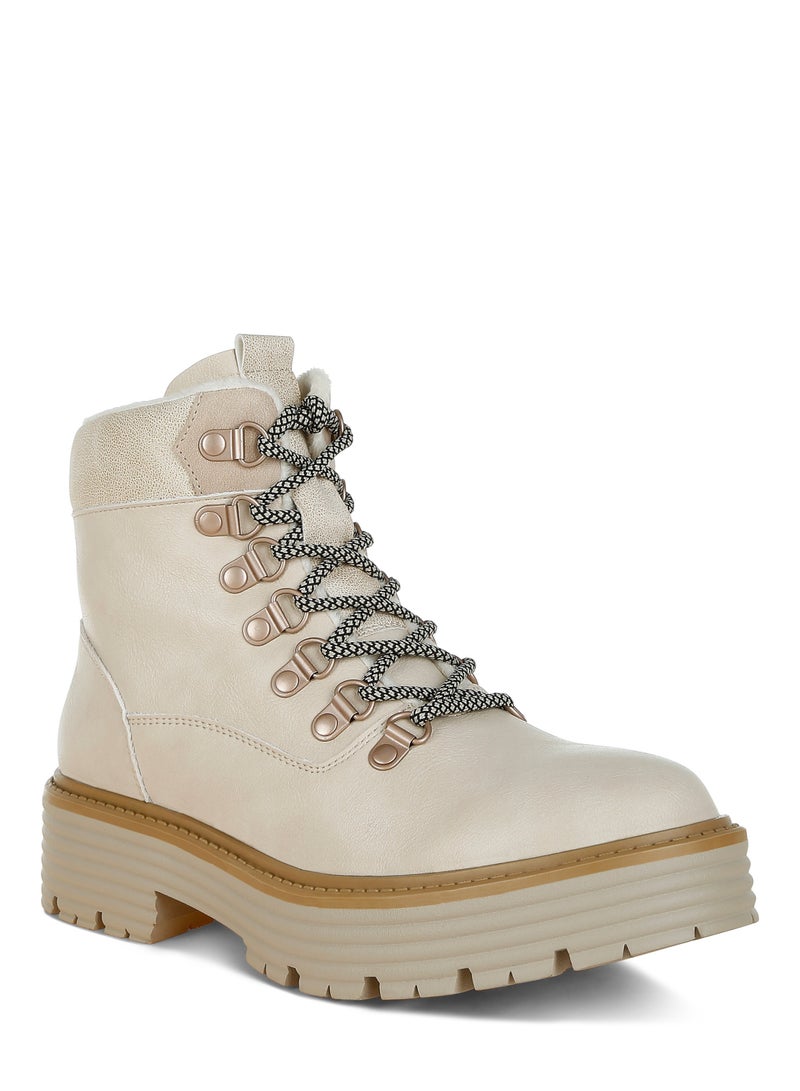 London Rag Women's Lace-Up Chunky Warm Ankle Boots in Beige - Image 2
