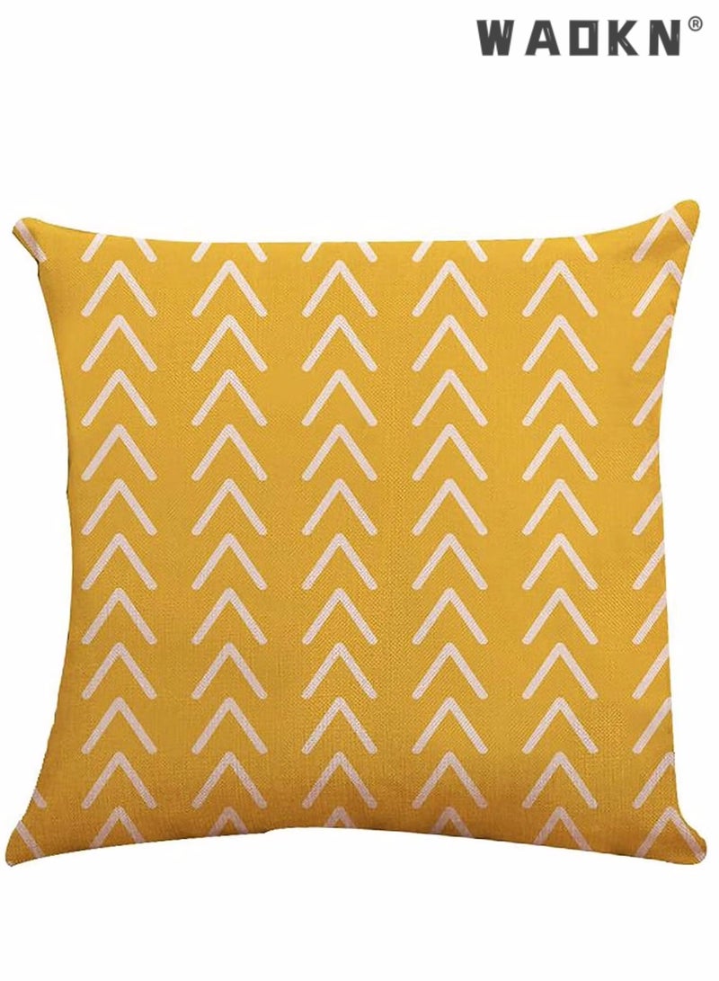 WAOKN Throw Pillow Covers 18x18 Set of 4, Modern Sofa Throw Pillow Cover, Decorative Outdoor Linen Fabric Pillow Case for Couch Bed Car Home Sofa Couch Decoration 45x45cm (Yellow, 18x18, Set of 4) - Image 4
