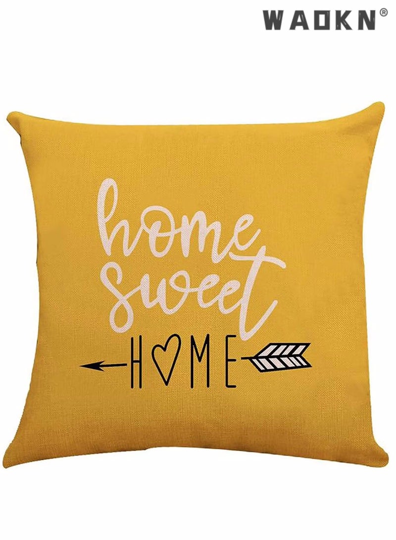 WAOKN Throw Pillow Covers 18x18 Set of 4, Modern Sofa Throw Pillow Cover, Decorative Outdoor Linen Fabric Pillow Case for Couch Bed Car Home Sofa Couch Decoration 45x45cm (Yellow, 18x18, Set of 4) - Image 2