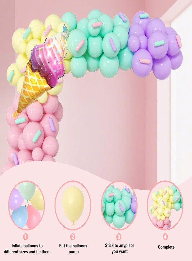 jenlion زينة حفلات أعياد ميلاد للبنات بطابع الآيس كريم، طقم قوس بالونات مع خلفية "عيد ميلاد سعيد" - لوازم حفلات كاملة لاحتفال الأطفال المميز - Image 4