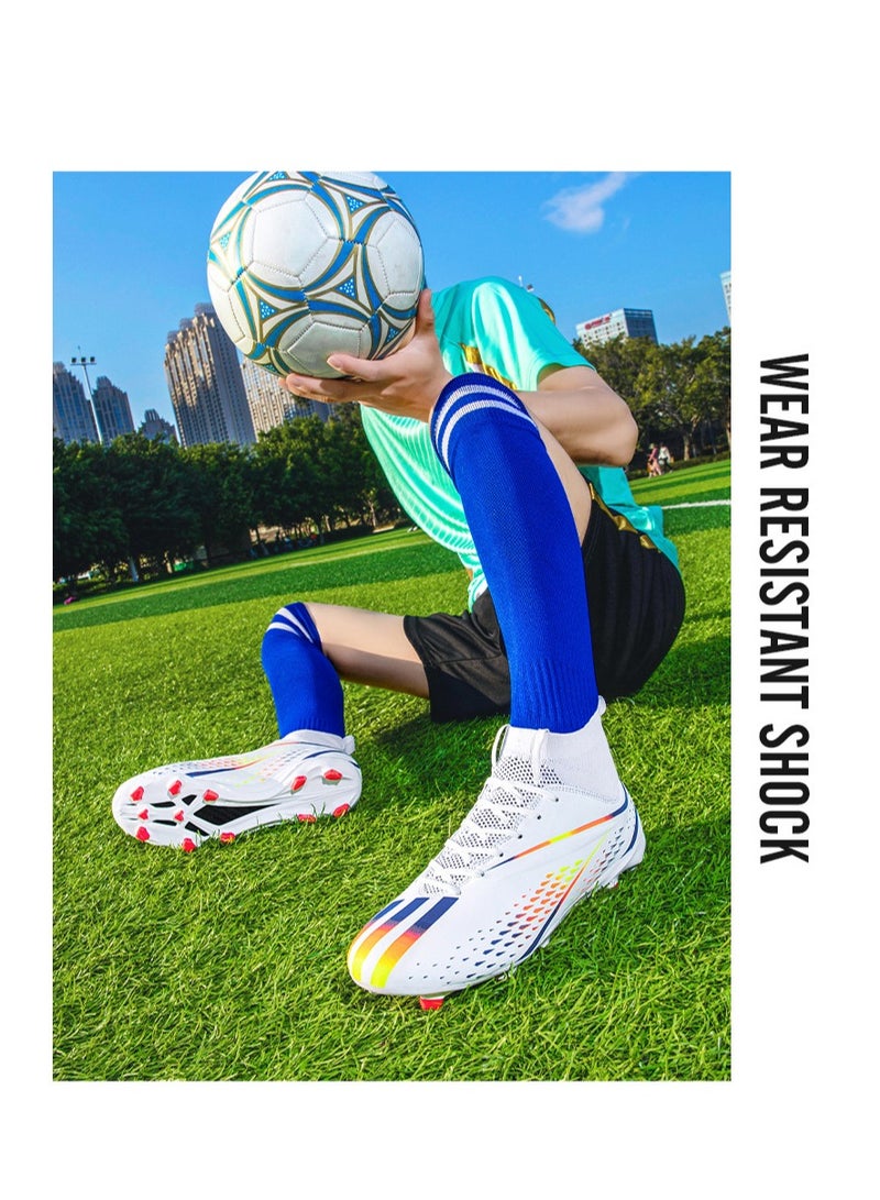 xozgdovg Spike sneakers TF training shoes Football shoes non-slip(Spike bright white)  - Image 3