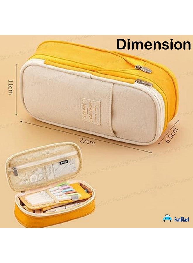فنبلاست حافظة أقلام فن بلاست كبيرة السعة، متعددة الجيوب، بسحاب مزدوج، محمولة، حافظة أقلام أنيقة، حافظة أقلام كاواي، حقائب لطيفة للفتيات، حقيبة تنظيم أدوات مكتبية (أصفر) - Image 2