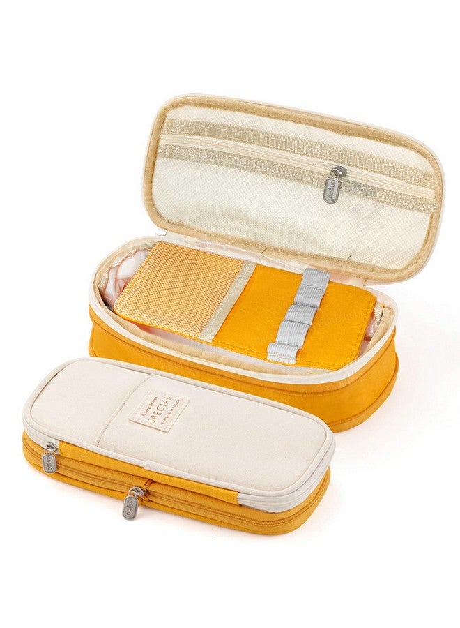 فنبلاست حافظة أقلام فن بلاست كبيرة السعة، متعددة الجيوب، بسحاب مزدوج، محمولة، حافظة أقلام أنيقة، حافظة أقلام كاواي، حقائب لطيفة للفتيات، حقيبة تنظيم أدوات مكتبية (أصفر) - Image 1