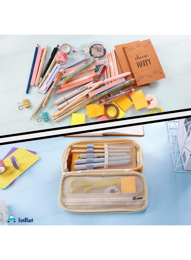 فنبلاست حافظة أقلام فن بلاست كبيرة السعة، متعددة الجيوب، بسحاب مزدوج، محمولة، حافظة أقلام أنيقة، حافظة أقلام كاواي، حقائب لطيفة للفتيات، حقيبة تنظيم أدوات مكتبية (أصفر) - Image 3