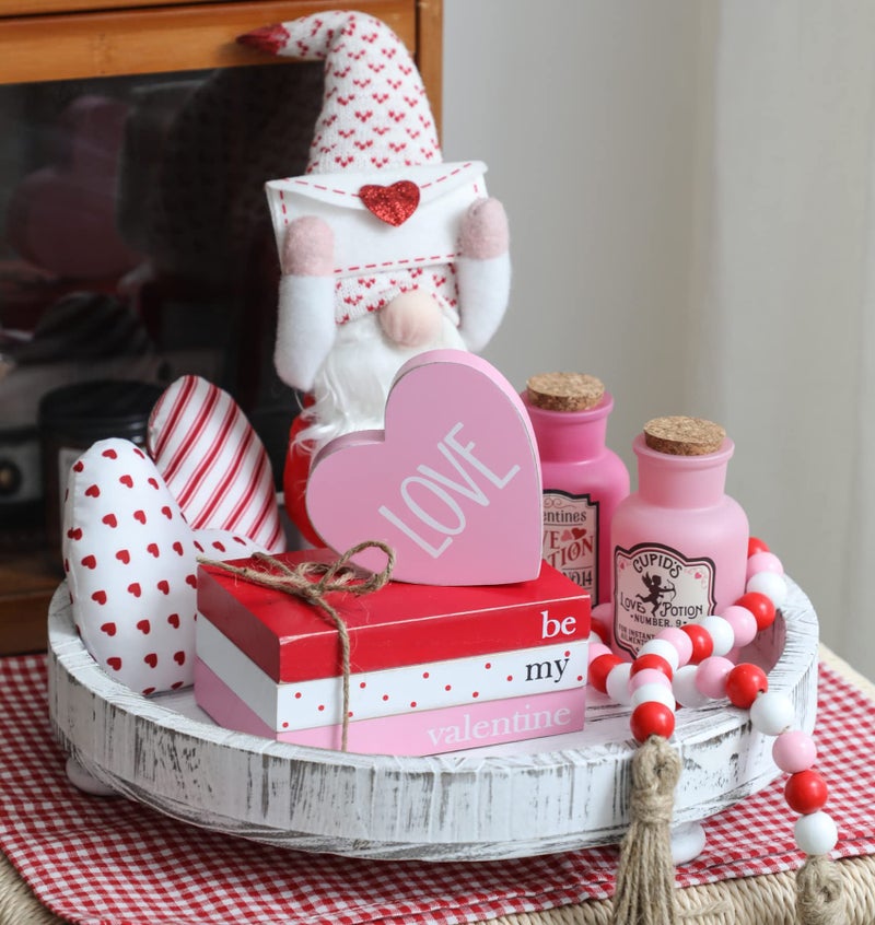 KORMMCO Valentines Day Tiered Tray Decor  Cute Wood Book Stack with Bead Garland for Valentine Decor  Love Be Mine Mini Faux Decorative Books Bundle  Farmhouse Valentine Decor for Table Mantle Shelves - Image 5