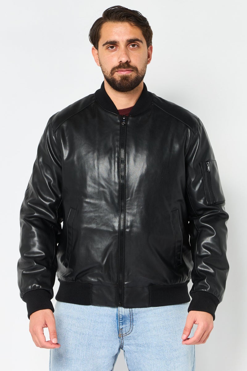 Michael Kors سترة دراجة نارية جلد صناعي للرجال، سوداء - Image 1