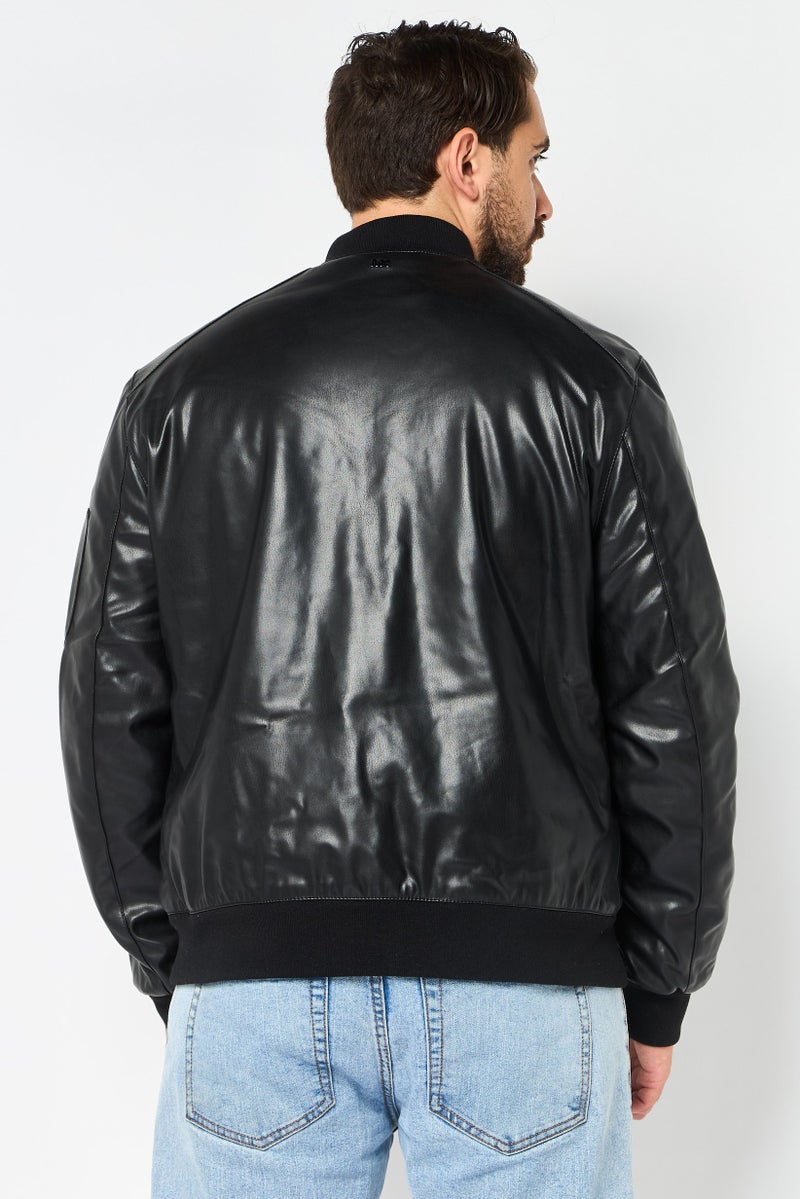 Michael Kors سترة دراجة نارية جلد صناعي للرجال، سوداء - Image 4