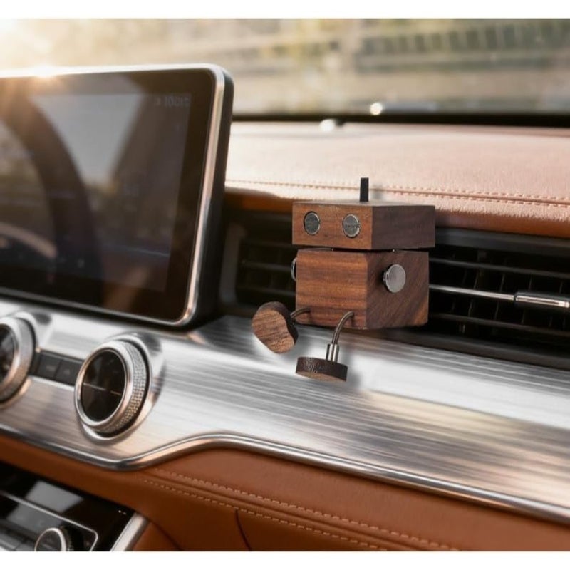 Car Air Diffuser, 2 in 1 Shaking Wood Figurine and Refillable Vent Clip, Walnut Essential Oil Holder with 5ml Capacity and 5 Sticks, Natural Aroma Freshener for Car Dashboard, Driver Gift - Image 5