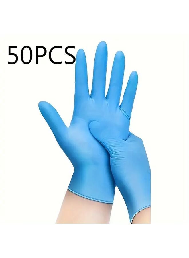 50 Pcs Blue Nitrile Gloves Disposable for Cleaning Hair Dye Pet Bathing - Image 1