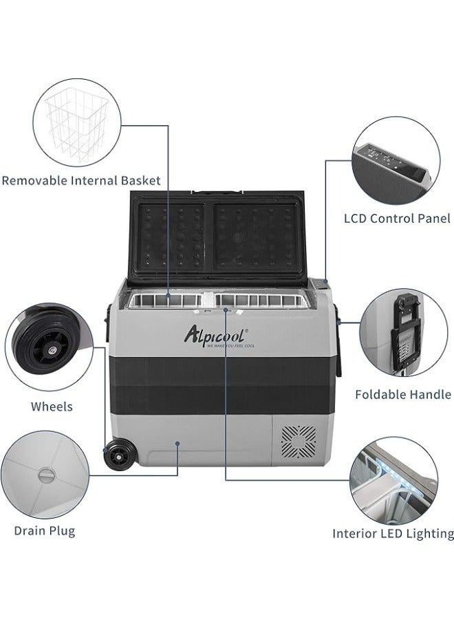 Agofyngs Alpicool T60 60L Portable Car Refrigerator 12V/24V DC & 110–240V AC, Deep Cooling to –20°C, Compact Freezer for Camping, Travel & Home - Image 3