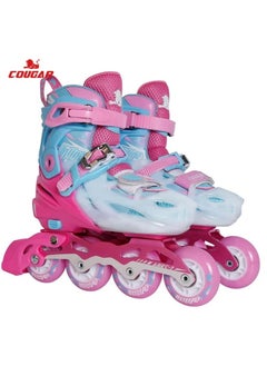 Cougar Roller Skate Shoe Cougar Model 333 For Adult Adjustable Roller Skates with 4 Illuminating Pu Wheels, Outdoors and Indoors Roller Blades for Boys Girls Beginners Color : pink Size : 32-35  - Image 1