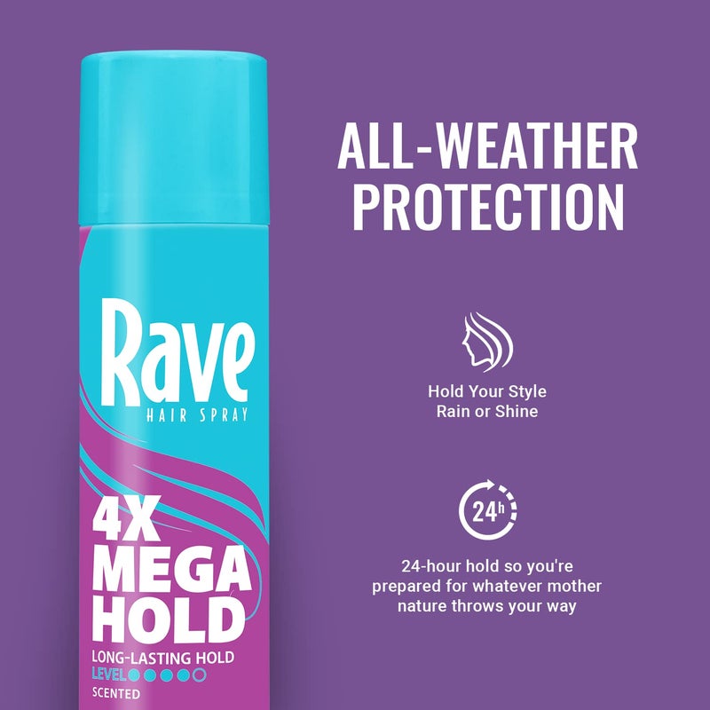 Rave 4X Mega Long-Lasting Firm Hold Scented Hair Spray for Heat Protection, Volume and Shine - ClimaShield for Extra Humidity & Minimizes Frizz - Image 4