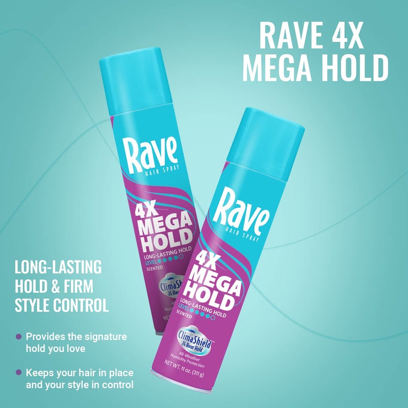 Rave 4X Mega Long-Lasting Firm Hold Scented Hair Spray for Heat Protection, Volume and Shine - ClimaShield for Extra Humidity & Minimizes Frizz - Image 3