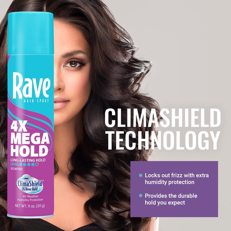 Rave 4X Mega Long-Lasting Firm Hold Scented Hair Spray for Heat Protection, Volume and Shine - ClimaShield for Extra Humidity & Minimizes Frizz - Image 5