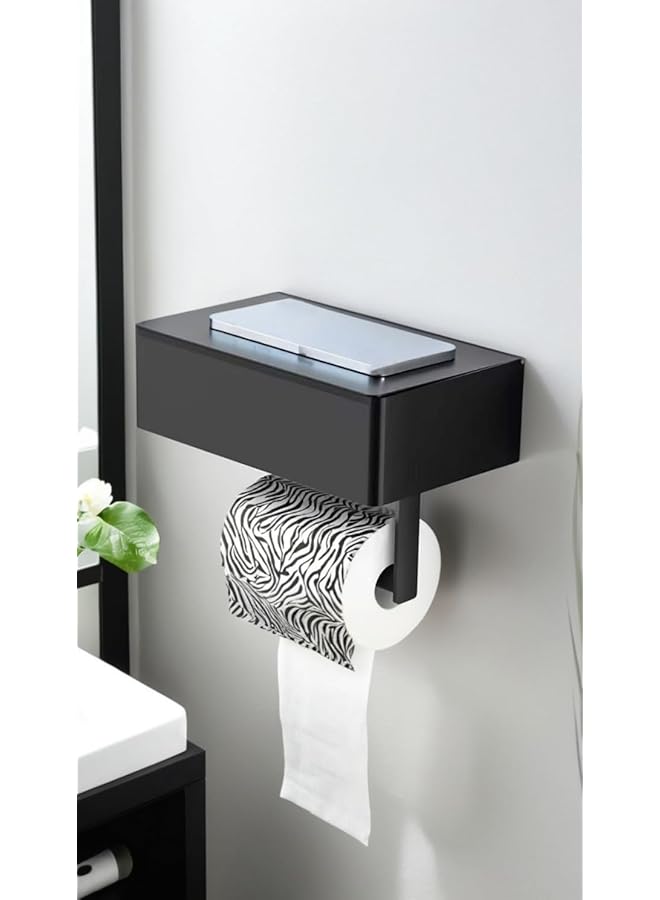 S-TOP Matte Black Toilet Paper Holder with Shelf - Bathroom Wipe Holder and Flushable Wipes Dispenser, Toilet Paper and Storage Organizer - Image 1