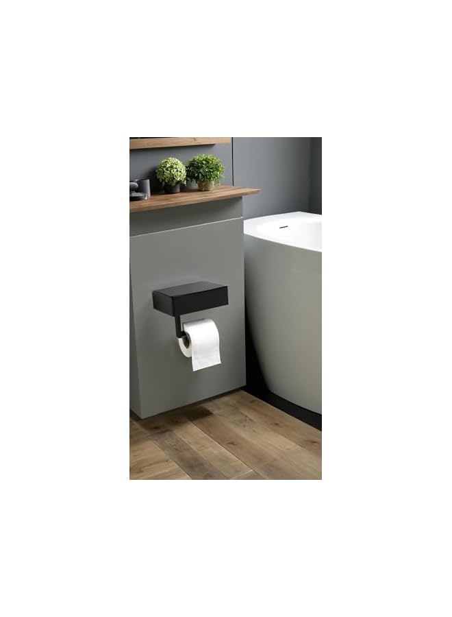 S-TOP Matte Black Toilet Paper Holder with Shelf - Bathroom Wipe Holder and Flushable Wipes Dispenser, Toilet Paper and Storage Organizer - Image 2
