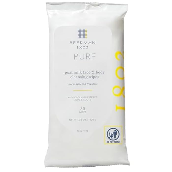 Beekman 1802 Face & Body Wipes - Fragrance Free, 30 Count, Cleanses Dirt & Makeup, With Goat Milk, Aloe & Vitamin E - Image 1