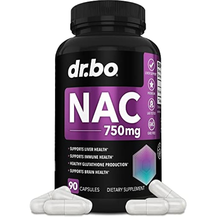 dr.bo مكمل NAC ن-أسيتيل سيستين أقراص - 750 ملغ ن أسيتيل سيستين كبسولة فيتامين نقية - صيغة دعم الكبد اليومية لصحة تنظيف الرئة، إزالة السموم من الكلى، مكملات الدماغ والجهاز التنفسي - 90 كبسولة - Image 1