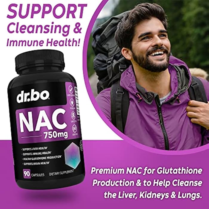 dr.bo مكمل NAC ن-أسيتيل سيستين أقراص - 750 ملغ ن أسيتيل سيستين كبسولة فيتامين نقية - صيغة دعم الكبد اليومية لصحة تنظيف الرئة، إزالة السموم من الكلى، مكملات الدماغ والجهاز التنفسي - 90 كبسولة - Image 3