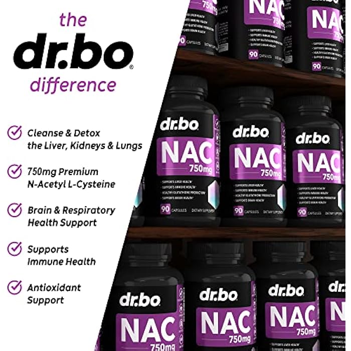 dr.bo مكمل NAC ن-أسيتيل سيستين أقراص - 750 ملغ ن أسيتيل سيستين كبسولة فيتامين نقية - صيغة دعم الكبد اليومية لصحة تنظيف الرئة، إزالة السموم من الكلى، مكملات الدماغ والجهاز التنفسي - 90 كبسولة - Image 4