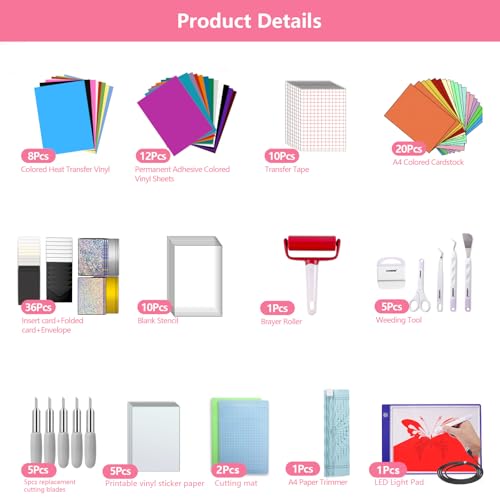 HAWERSI Starter Kit for Cricut Joy Xtra,116Pcs Accessories Bundle and Supplies for Cutting Machine,Beginner Craft Tool Set,Material Bundle with Weeding Tool,Paper Trimmer,Replacement Blade,Brayer Roller - Image 2
