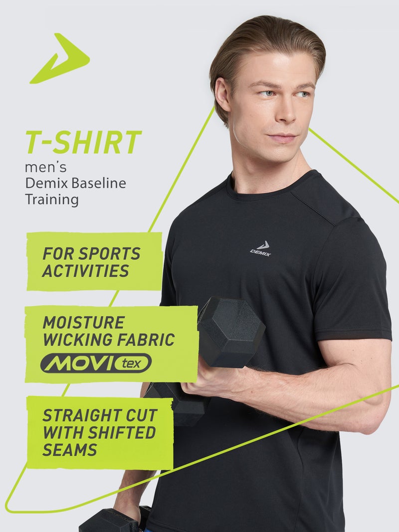 Demix Demix Men’s Training Black T-Shirt – MOVI Wick Moisture-Wicking, Breathable Fabric, Freedom of Movement, Gym & Outdoor Workout Tee - Image 3
