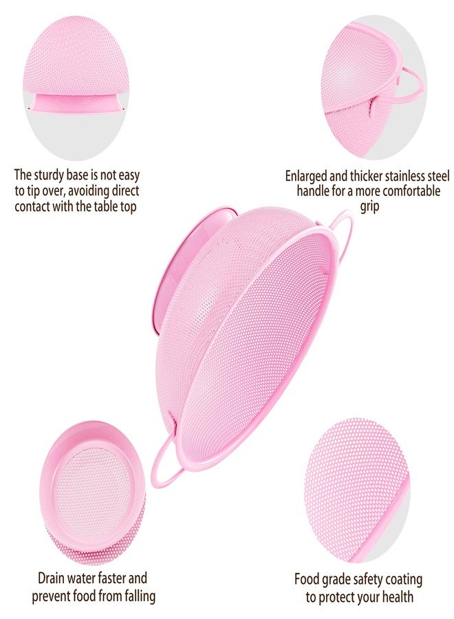 BeFare Stainless Steel Colander 3 Piece,Metal Strainer Basket with Solid Base and Handles for Kitchen Food,Pasta, Noodles, Vegetables and Fruits,Powder Coated,BPA Free,Dishwasher Safe,2 & 3 & 4.5 Qt (Pink) - Image 5