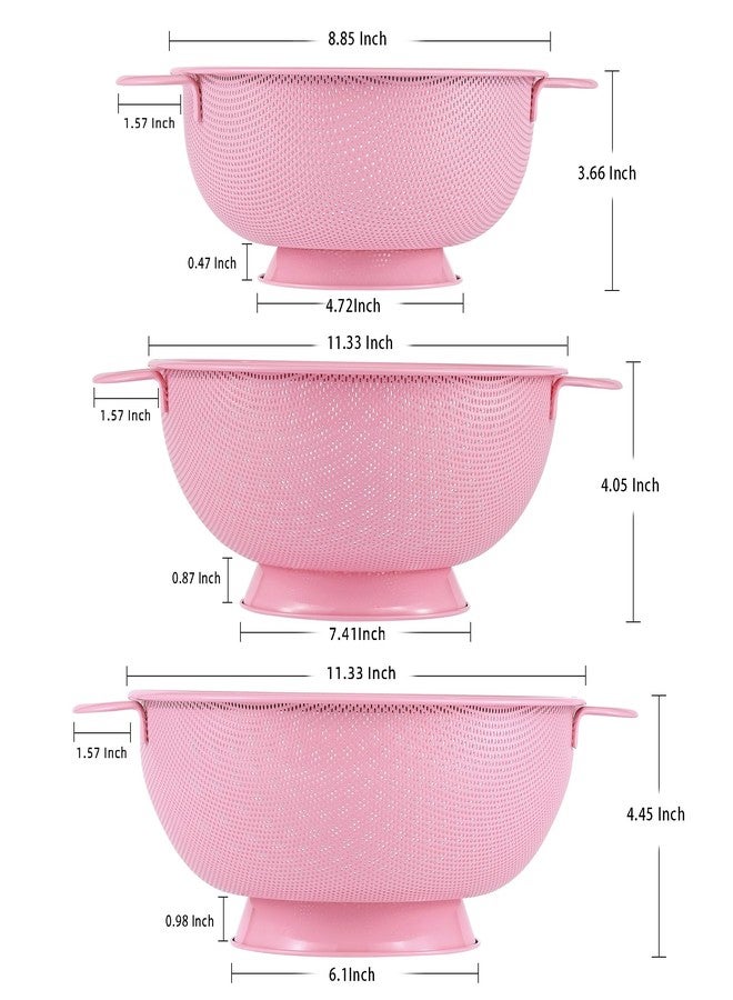 BeFare Stainless Steel Colander 3 Piece,Metal Strainer Basket with Solid Base and Handles for Kitchen Food,Pasta, Noodles, Vegetables and Fruits,Powder Coated,BPA Free,Dishwasher Safe,2 & 3 & 4.5 Qt (Pink) - Image 2