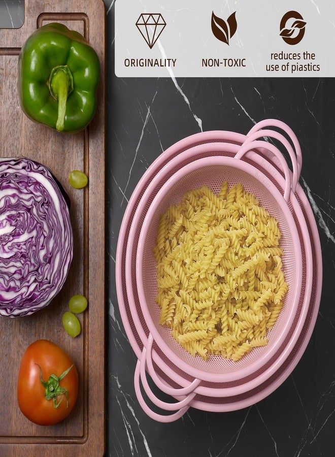 BeFare Stainless Steel Colander 3 Piece,Metal Strainer Basket with Solid Base and Handles for Kitchen Food,Pasta, Noodles, Vegetables and Fruits,Powder Coated,BPA Free,Dishwasher Safe,2 & 3 & 4.5 Qt (Pink) - Image 4