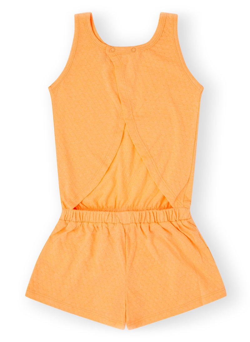 CANADA HOUSE - Soft and Comfortable Orange Cotton Jumpsuit with Short Sleeves and Round Neckline for Girls - Image 1